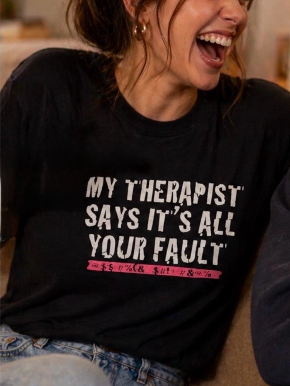 My Therapist Says It's All Your Fault - Funny Black Graphic Tee - Size Medium